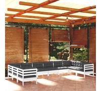 Rantry Set Divani da Giardino 10 pz con Cuscini Bianchi Legno di Pino,Mobile Set Divano Sofà Soggiorno Divanoletto Giardino, Set Divano Moderno Divani per Esterno, Esterno Arredamento nk