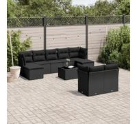 Rantry Set Divani da Giardino 10pz con Cuscini in Polyrattan Nero,Mobile Set Divano Sofà Soggiorno Divanoletto Giardino, Set Divano Moderno Divani per Esterno, Esterno Arredamento zf
