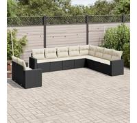 Rantry Set Divani da Giardino 10pz con Cuscini in Polyrattan Nero,Mobile Set Divano Sofà Soggiorno Divanoletto Giardino, Set Divano Moderno Divani per Esterno, Esterno Arredamento mq