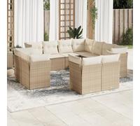 Rantry Set Divani da Giardino 11 pz con Cuscini Beige in Polyrattan,Mobile Set Divano Sofà Soggiorno Divanoletto Giardino, Set Divano Moderno Divani per Esterno, Esterno Arredamento NN