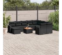 Rantry Set Divani da Giardino 11 pz con Cuscini in Polyrattan Nero,Mobile Set Divano Sofà Soggiorno Divanoletto Giardino, Set Divano Moderno Divani per Esterno, Esterno Arredamento jx