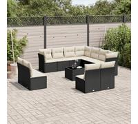 Rantry Set Divani da Giardino 12 pz con Cuscini Nero in Polyrattan,Mobile Set Divano Sofà Soggiorno Divanoletto Giardino, Set Divano Moderno Divani per Esterno, Esterno Arredamento tf