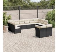 Rantry Set Divani da Giardino 12 pz con Cuscini Nero in Polyrattan,Mobile Set Divano Sofà Soggiorno Divanoletto Giardino, Set Divano Moderno Divani per Esterno, Esterno Arredamento ao