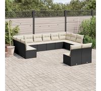 Rantry Set Divani da Giardino 12 pz con Cuscini Nero in Polyrattan,Mobile Set Divano Sofà Soggiorno Divanoletto Giardino, Set Divano Moderno Divani per Esterno, Esterno Arredamento GH