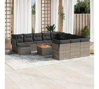 Rantry Set Divani da Giardino 13 pz con Cuscini Grigio in Polyrattan,Mobile Set Divano Sofà Soggiorno Divanoletto Giardino, Set Divano Moderno Divani per Esterno, Esterno Arredamento jx