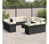 Rantry Set Divani da Giardino 13pz con Cuscini Nero in Polyrattan,Mobile Set Divano Sofà Soggiorno Divanoletto Giardino, Set Divano Moderno Divani per Esterno, Esterno Arredamento tg