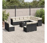 Rantry Set Divani da Giardino 13pz con Cuscini Nero in Polyrattan,Mobile Set Divano Sofà Soggiorno Divanoletto Giardino, Set Divano Moderno Divani per Esterno, Esterno Arredamento tf