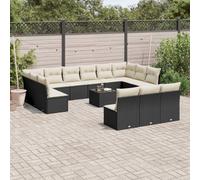 Rantry Set Divani da Giardino 14pz con Cuscini in Polyrattan Nero,Mobile Set Divano Sofà Soggiorno Divanoletto Giardino, Set Divano Moderno Divani per Esterno, Esterno Arredamento NC