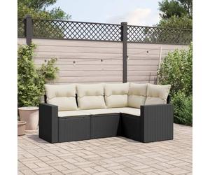 Rantry Set Divani da Giardino 4 pz con Cuscini Nero in Polyrattan,Mobile Set Divano Sofà Soggiorno Divanoletto Giardino, Set Divano Moderno Divani per Esterno, Esterno Arredamento AX