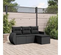 Rantry Set Divani da Giardino 4 pz con Cuscini Nero in Polyrattan, Set Divano Sofà Soggiorno Divanoletto Giardino, Divano Esterno Arredamento， Set Divano Moderno Divani per Esterno, GGG