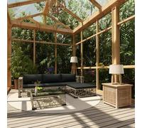 Rantry Set Divani da Giardino 5 pz con Cuscini in Polyrattan Grigio in Rattan per Esterni