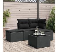 Rantry Set Divani da Giardino 5 pz con Cuscini in Polyrattan Nero,Mobile Set Divano Sofà Soggiorno Divanoletto Giardino, Set Divano Moderno Divani per Esterno, Esterno Arredamento zf