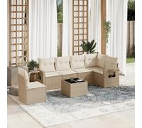 Rantry Set Divani da Giardino 7 pz con Cuscini Beige in Polyrattan, Set Divano Sofà Soggiorno Divanoletto Giardino, Divano Esterno Arredamento， Set Divano Moderno Divani per Esterno, yss3