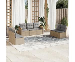 Rantry Set Divani da Giardino 7 pz con Cuscini Beige in Polyrattan, Set Divano Sofà Soggiorno Divanoletto Giardino, Divano Esterno Arredamento， Set Divano Moderno Divani per Esterno, yss1