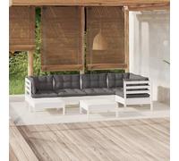 Rantry Set Divani da Giardino 7 pz con Cuscini Bianchi Legno di Pino,Mobile Set Divano Sofà Soggiorno Divanoletto Giardino, Set Divano Moderno Divani per Esterno, Esterno Arredamento nx