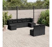 Rantry Set Divani da Giardino 9 pz con Cuscini Nero in Polyrattan,Mobile Set Divano Sofà Soggiorno Divanoletto Giardino, Set Divano Moderno Divani per Esterno, Esterno Arredamento PW