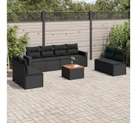 Rantry Set Divani da Giardino 9 pz con Cuscini Nero in Polyrattan,Mobile Set Divano Sofà Soggiorno Divanoletto Giardino, Set Divano Moderno Divani per Esterno, Esterno Arredamento ao