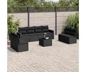 Rantry Set Divani da Giardino 9 pz con Cuscini Nero in Polyrattan,Mobile Set Divano Sofà Soggiorno Divanoletto Giardino, Set Divano Moderno Divani per Esterno, Esterno Arredamento pny