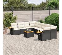 Rantry Set Divani da Giardino 9 pz con Cuscini Nero in Polyrattan, Set Divano Sofà Soggiorno Divanoletto Giardino, Divano Esterno Arredamento， Set Divano Moderno Divani per Esterno, sii4