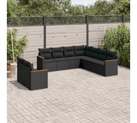 Rantry Set Divani da Giardino 9 pz con Cuscini Nero in Polyrattan, Set Divano Sofà Soggiorno Divanoletto Giardino, Divano Esterno Arredamento， Set Divano Moderno Divani per Esterno, sii3