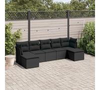 Rantry Set Divani da Giardino con Cuscini 7pz Nero Polyrattan,Mobile Set Divano Sofà Soggiorno Divanoletto Giardino, Set Divano Moderno Divani per Esterno, Esterno Arredamento ik