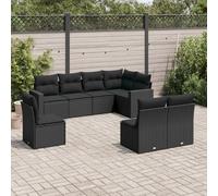 Rantry Set Divani da Giardino con Cuscini 8 pz Nero in Polyrattan,Mobile Set Divano Sofà Soggiorno Divanoletto Giardino, Set Divano Moderno Divani per Esterno, Esterno Arredamento MSV