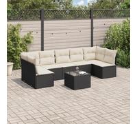 Rantry Set Divani da Giardino con Cuscini 8 pz Nero in Polyrattan Mobili, Set Divano Letto Sofà Soggiorno Divanoletto Giardino, Set Divano Moderno Divani per Esterno, Esterno Arredamento n1