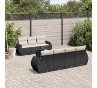 Rantry Set Divani da Giardino con Cuscini 8 pz Nero in Polyrattan, Set Divano Letto Sofà Soggiorno Divanoletto Giardino, Set Divano Moderno Divani per Esterno, Esterno Arredamento Giardino n2e