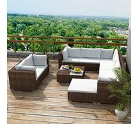 Rantry Set Divani Giardino 10 pz con Cuscini in Polyrattan Marrone, Esterno Divano, Lettino Giardino, Divanetti da Esterno, Divano da Esterno, Divanetto Esterno, Divano Giardino Decorazione Mobili