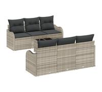 Rantry Set Divani Giardino a 7 Pezzi con Cuscini Grigio Chiaro Polyrattan