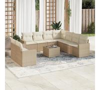 Rantry Set Divano da Giardino 10 pz con Cuscini Beige in Polyrattan,Mobile Set Divano Sofà Soggiorno Divanoletto Giardino, Set Divano Moderno Divani per Esterno, Esterno Arredamento tf