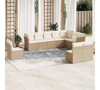 Rantry Set Divano da Giardino 10 pz con Cuscini Beige in Polyrattan,Mobile Set Divano Sofà Soggiorno Divanoletto Giardino, Set Divano Moderno Divani per Esterno, Esterno Arredamento tg