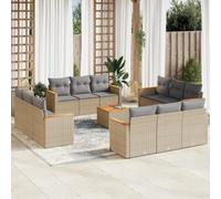 Rantry Set Divano da Giardino 13 pz con Cuscini Beige in Polyrattan, Set Divano Letto Sofà Soggiorno Divanoletto Giardino, Set Divano Moderno Divani per Esterno, Esterno Arredamento Giardino n2g