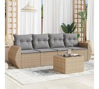 Rantry Set Divano da Giardino 5 pz con Cuscini Beige in Polyrattan,Mobile Set Divano Sofà Soggiorno Divanoletto Giardino, Set Divano Moderno Divani per Esterno, Esterno Arredamento jx
