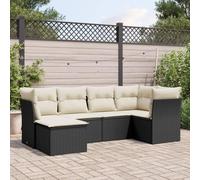 Rantry Set Divano da Giardino 6 pz con Cuscini Nero in Polyrattan,Mobile Set Divano Sofà Soggiorno Divanoletto Giardino, Set Divano Moderno Divani per Esterno, Esterno Arredamento lrt