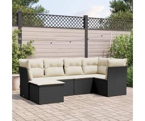 Rantry Set Divano da Giardino 6 pz con Cuscini Nero in Polyrattan,Mobile Set Divano Sofà Soggiorno Divanoletto Giardino, Set Divano Moderno Divani per Esterno, Esterno Arredamento lrt