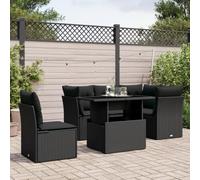 Rantry Set Divano da Giardino 6 pz con Cuscini Nero in Polyrattan Mobili, Set Divano Letto Sofà Soggiorno Divanoletto Giardino, Set Divano Moderno Divani per Esterno, Esterno Arredamento HH