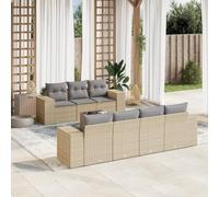 Rantry Set Divano da Giardino 8 pz con Cuscini Beige in Polyrattan, Set Divano Letto Sofà Soggiorno Divanoletto Giardino, Set Divano Moderno Divani per Esterno, Esterno Arredamento Giardino q1g1