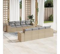 Rantry Set Divano da Giardino 9 pz con Cuscini Beige in Polyrattan,Mobile Set Divano Sofà Soggiorno Divanoletto Giardino, Set Divano Moderno Divani per Esterno, Esterno Arredamento tf