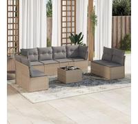 Rantry Set Divano da Giardino 9 pz con Cuscini Beige in Polyrattan,Mobile Set Divano Sofà Soggiorno Divanoletto Giardino, Set Divano Moderno Divani per Esterno, Esterno Arredamento GH