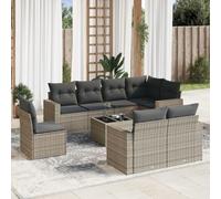 Rantry Set Divano da Giardino 9 pz con Cuscini Grigio in Polyrattan,Mobile Set Divano Sofà Soggiorno Divanoletto Giardino, Set Divano Moderno Divani per Esterno, Esterno Arredamento DS