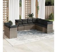 Rantry Set Divano da Giardino 9 pz con Cuscini Grigio in Polyrattan,Mobile Set Divano Sofà Soggiorno Divanoletto Giardino, Set Divano Moderno Divani per Esterno, Esterno Arredamento jx