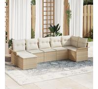 Rantry Set Divano da Giardino da 7 Pezzi con Cuscini Beige Poly Rattan, Arredo Set Divano Letto Sofà Soggiorno Divanoletto, Set Divano Moderno Divani per Esterno da Giardino, Esterno Arredamento