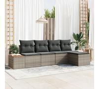 Rantry Set Divano da Giardino di 5 Pezzi con Cuscini Grigio Rattan Acacia, Arredo Set Divano Letto Sofà Soggiorno Divanoletto, Set Divano Moderno Divani per Esterno da Giardino, Esterno Arredamento