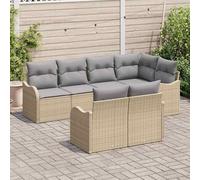Rantry Set Divano Giardino da 7 Pezzi con Cuscini Beige Rattan PE