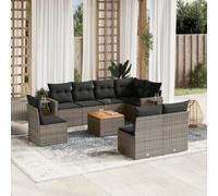 Rantry Set Divano Letto, Sofà Soggiorno Divanoletto Giardino, Moderno Divani Set Divano per Esterno, Esterno Arredamento, Set Divano da Giardino 9 pz con Cuscini Grigio in Polyrattan AX