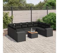 Rantry Set Divano Letto, Sofà Soggiorno Divanoletto Giardino, Moderno Divani Set Divano per Esterno, Esterno Arredamento, Set Divani da Giardino 10pz con Cuscini in Polyrattan Nero BW