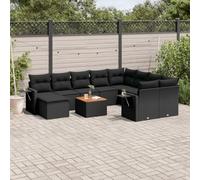 Rantry Set Divano Letto, Sofà Soggiorno Divanoletto Giardino, Moderno Divani Set Divano per Esterno, Esterno Arredamento, Set Divani da Giardino 11 pz con Cuscini in Polyrattan Nero zf