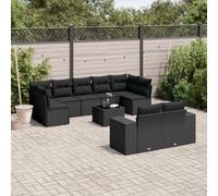 Rantry Set Divano Letto, Sofà Soggiorno Divanoletto Giardino, Moderno Divani Set Divano per Esterno, Esterno Arredamento, Set Divani da Giardino 10pz con Cuscini in Polyrattan Nero jx