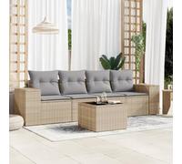 Rantry Set Divano Letto, Sofà Soggiorno Divanoletto Giardino, Moderno Divani Set Divano per Esterno, Esterno Arredamento, Set Divano da Giardino 5 pz con Cuscini Beige in Polyrattan AX